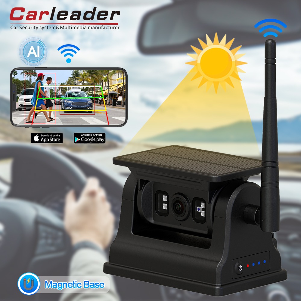 iOS Android အတွက် 1080p Magnetic နေရောင်ခြည်စွမ်းအင်သုံးလျှပ်စစ် WiFi ကြိုးမဲ့ RV အရန်ကူးကင်မရာ