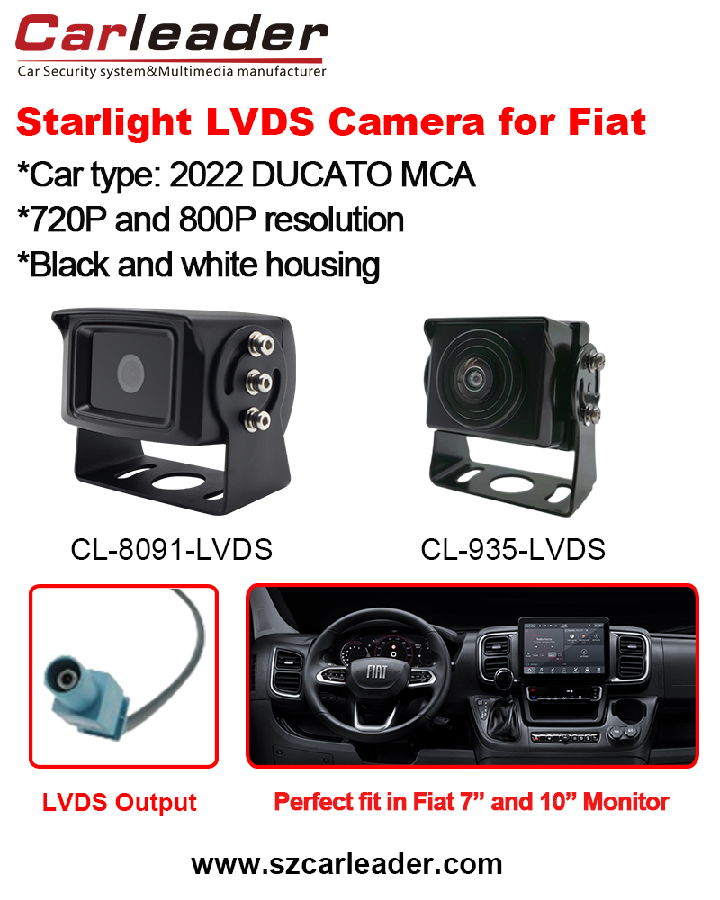 Carleader LVDS ယာဉ်နောက်ကြည့်ကင်မရာသည် Fiat Ducato အတွက် သင့်လျော်သည်။