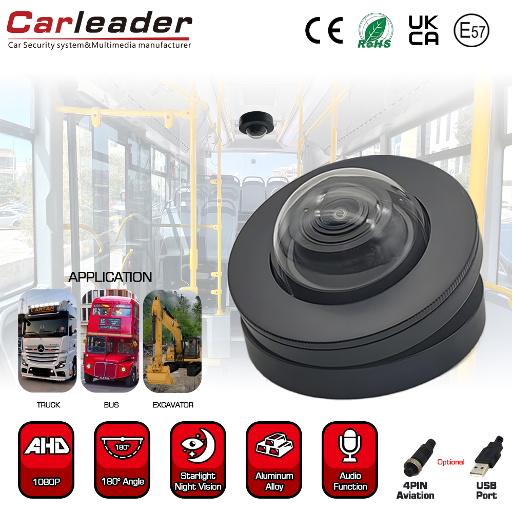 Carleader 180 ဒီဂရီကျယ်ဝန်းသည့်ထောင့် HD 1080P Dome ယာဉ်ကင်မရာ