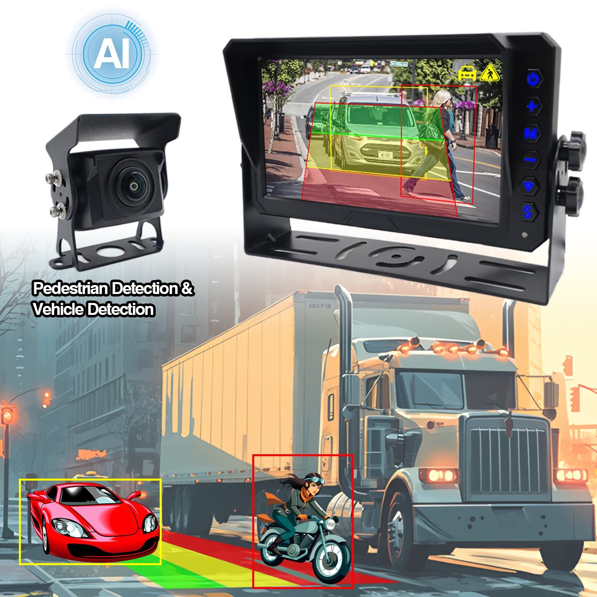 Carleader 7 လက်မ AI BSD Blind Spot Detection Monitoring System AI Calibration ပံ့ပိုးမှု